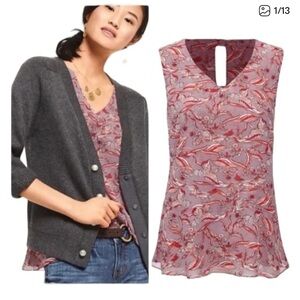 NWT CAbi#3611 Good Luck Blouse Ribbon Crane- Pink and Gray